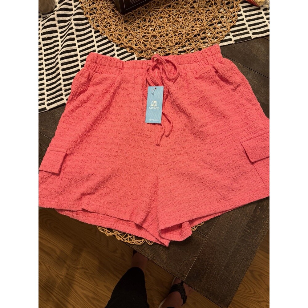 Cupshe Pink Textured Cargo Shorts Drawstring Elastic Waist Pockets Women's S
